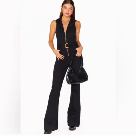 Show Me Your Mumu Jacksonville Sleeveless Denim Jumpsuit Flare Leg Patch Pocket - Picture 3 of 8